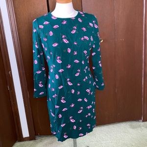Purple flowered green stretchy dress